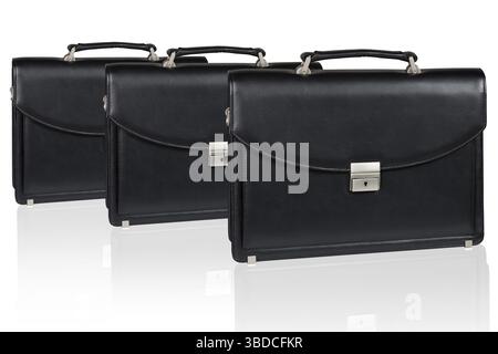 Set of black leather briefcase isolated on the white background Stock Photo