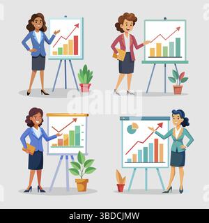 Businesswoman Presenting Growth Chart and Data Analysis Stock Vector