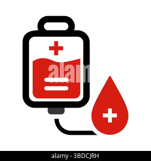 Blood Donation Bag and Drop with Plus Sign Icon Stock Vector