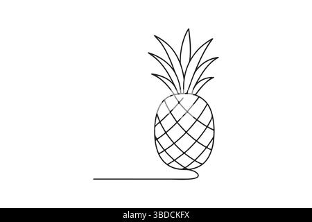 Pineapple fruit continuous one line drawing minimalism design Stock Vector