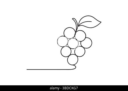 Grapes fruit continuous one line drawing minimalism design Stock Vector
