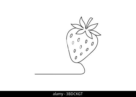 Strawberry fruit continuous one line drawing minimalism design Stock Vector