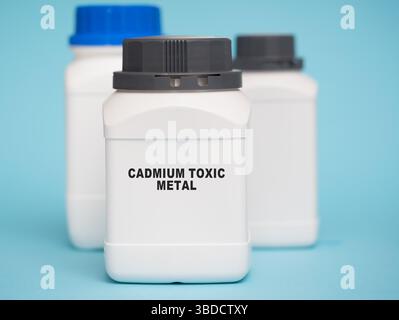 Cadmium (Cd). Toxic metal. Used in batteries and pigments; environmental impact and toxicity concerns are high. Stock Photo