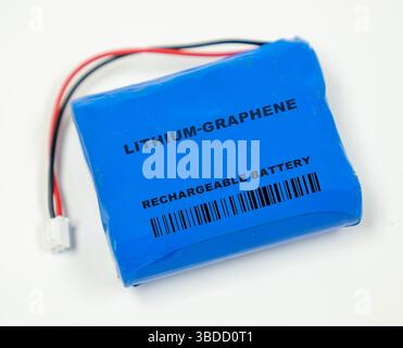 Lithium-graphene battery. Li-ion variant with graphene components. Stock Photo