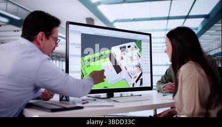 Consultant Advisor Agent Providing Real Estate Consulting Advice To Clients. Couple Consulting Stock Photo