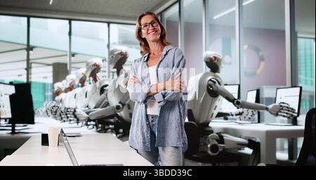 Innovative Female Engineer Creating Cybernetic Humanoid In Futuristic Laboratory Stock Photo