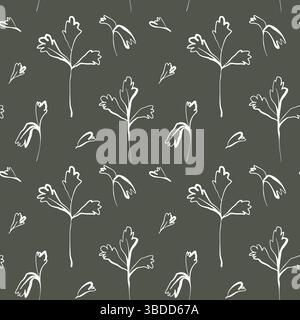 Hand drawn whimsical parsley seamless pattern on earthy background with organic feel and natural lines Stock Vector