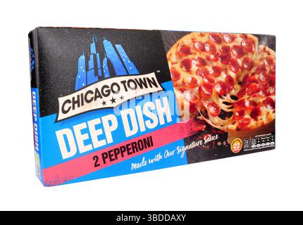 Chicago Town frozen deep dish pepperoni and cheese microwavable pizza pack Stock Photo