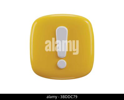 Exclamation sign 3d render concept of message warning or danger risk and message alert problem icon vector illustration Stock Vector