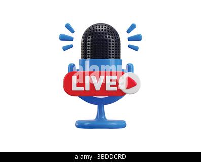 Microphone with Podcast Live symbol 3d render concept of live streaming, podcast broadcast icon vector illustration Stock Vector