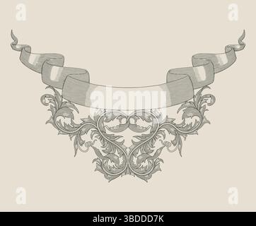 Banner with floral ornament,  Vintage engraving drawing style illustration Stock Vector