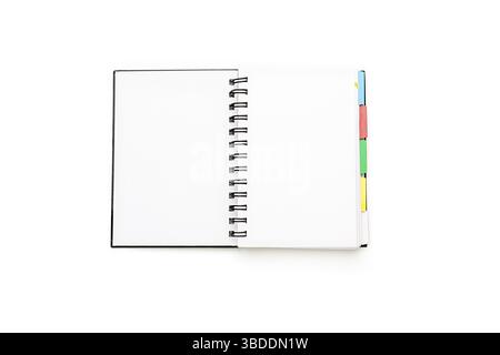 Open schedule with ring binder, isolated on white Stock Photo