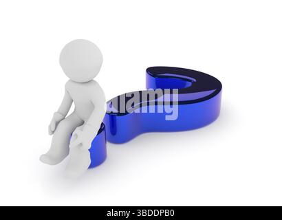 Small character sitting on a glossy green question mark, six sticky ...