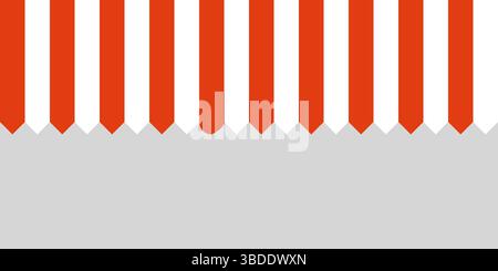 Red and white striped shop awning. Market canopy tent. Sun shade roof. Cafe awning. Shop striped canopy. Seamless pattern. Kiosk window border. Vector Stock Vector