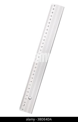 Used silver metal ruler, isolated on white Stock Photo