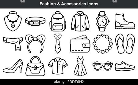 Fashion accessories icons line art graphic design Stock Vector