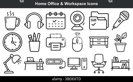 Home office workspace icons line art design Stock Vector