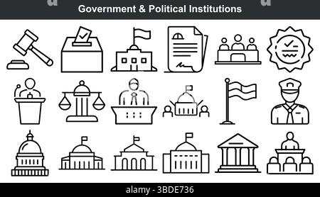 Government political institutions icons symbols set Stock Vector
