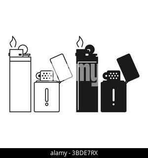 Simple Fire Lighter Black Flat and Outline Style. Smoking Equipment Lighter Icon. Stock Vector