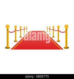 Red Carpet and Golden Barriers of Awards Ceremonies Vector. Red Carpet of Ceremonial Event. Stock Vector