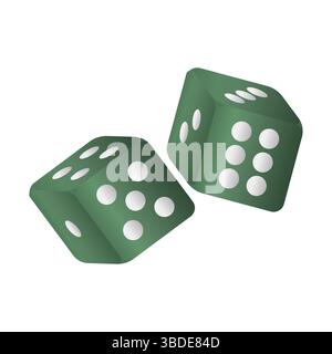 Vector Green Dice Game on White Background. Throwing Dice. Dice for Board Games. Stock Vector