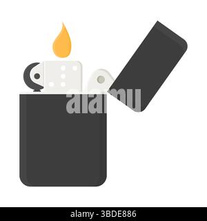 Vintage Metal Lighter Vector on White Background. Simple Black Lighter Icon. Stock Vector