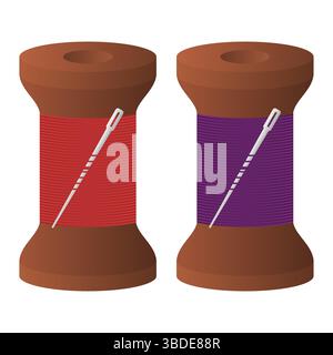 Spool of Thread and Needle for Sewing Vector. Spool of Wooden Thread with Needle Inserted. Simple Sewing Equipment. Stock Vector