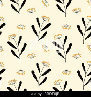 Autumn vibe, doodle twigs with orange berries, botanical pattern. Vector illustration Stock Vector