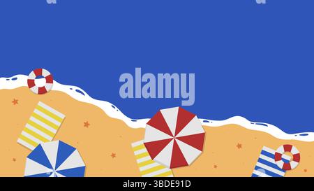 Summer beach flat illustration from top view. Simple beach background Stock Vector