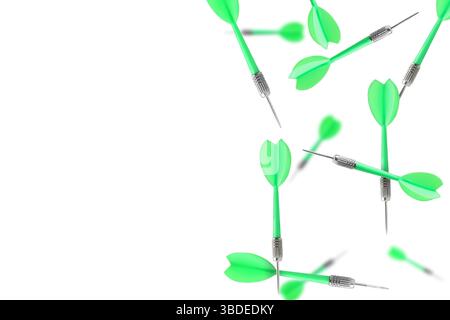 Green darts in air on white background Stock Photo
