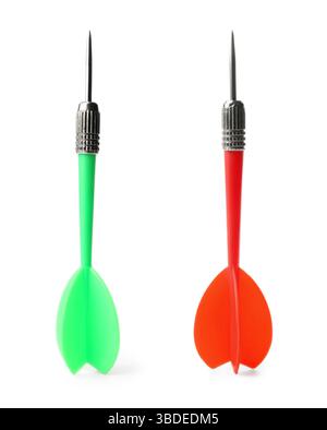 Red and green darts on white background Stock Photo