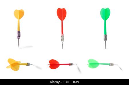 Darts in different colors on white background, set Stock Photo