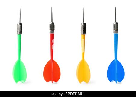 Darts in different colors on white background, set Stock Photo
