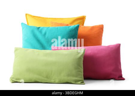 Different colorful pillows on white background Stock Photo