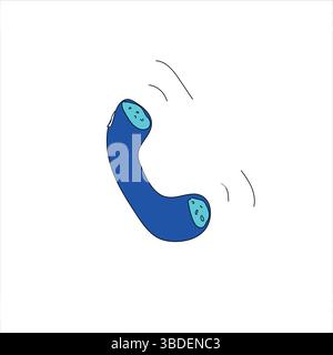 Hand Drawn Blue Telephone Handset Icon Stock Vector