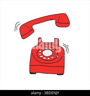 Hand Drawn Retro Rotary Telephone Illustration Stock Vector