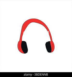 Hand Drawn Red Headphones Vector Stock Vector