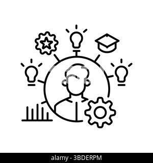 assessment student knowledge level black line icon for digital and print projects. Minimal clean icons for apps and websites. Modern simple icons for Stock Vector