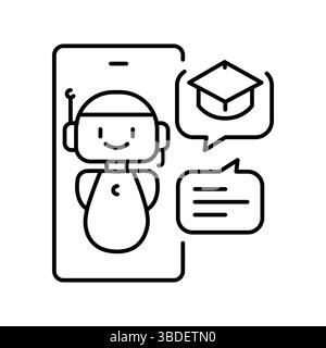 interactive chatbots learning black line icon for digital and print projects.  Minimal clean icons for apps and websites. Modern simple icons for UI U Stock Vector