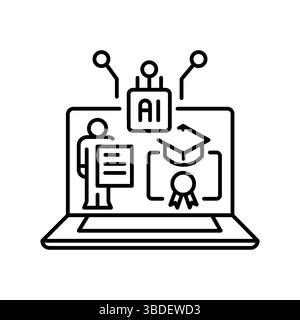 personalized learning students black line icon for digital and print projects.  Minimal clean icons for apps and websites. Modern simple icons for UI Stock Vector