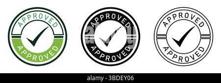 Approved Checkmark Badge Icon Set Collection Stock Vector