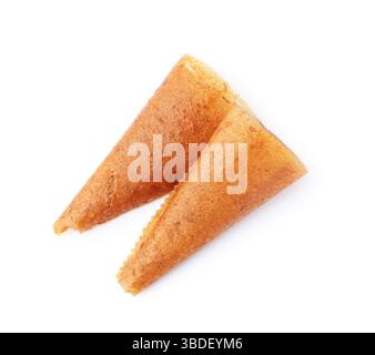 Delicious fruit leather rolls isolated on white, top view Stock Photo