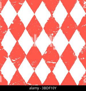 Pink, red, white colors trendy seamless watercolor rhombus pattern. Vector pencil or chalk hand drawn background. Stylish textile print, wrapping pape Stock Vector
