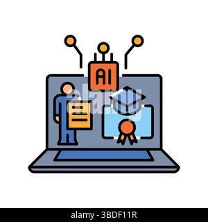 personalized learning students color line icon for digital and print projects.  Minimal clean icons for apps and websites. Modern simple icons for UI Stock Vector