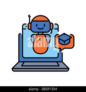 virtual tutoring color flat icon for digital and print projects.  Minimal clean icons for apps and websites. Modern simple icons for UI UX and brandin Stock Vector
