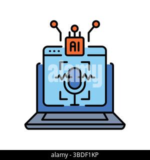 voice recognition language training color flat icon for digital and print projects.  Minimal clean icons for apps and websites. Modern simple icons fo Stock Vector