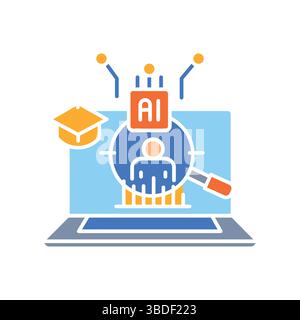 analysis student behavior online lessons color flat icon for digital and print projects.  Minimal clean icons for apps and websites. Modern simple ico Stock Vector