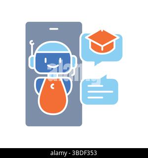 interactive chatbots learning color flat icon for digital and print projects.  Minimal clean icons for apps and websites. Modern simple icons for UI U Stock Vector