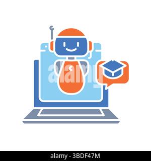 virtual tutoring color flat icon for digital and print projects.  Minimal clean icons for apps and websites. Modern simple icons for UI UX and brandin Stock Vector