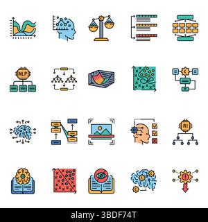Machine Learning black line icons set for digital and print projects.  Minimal clean icons for apps and websites. Modern simple icons for UI UX and br Stock Vector